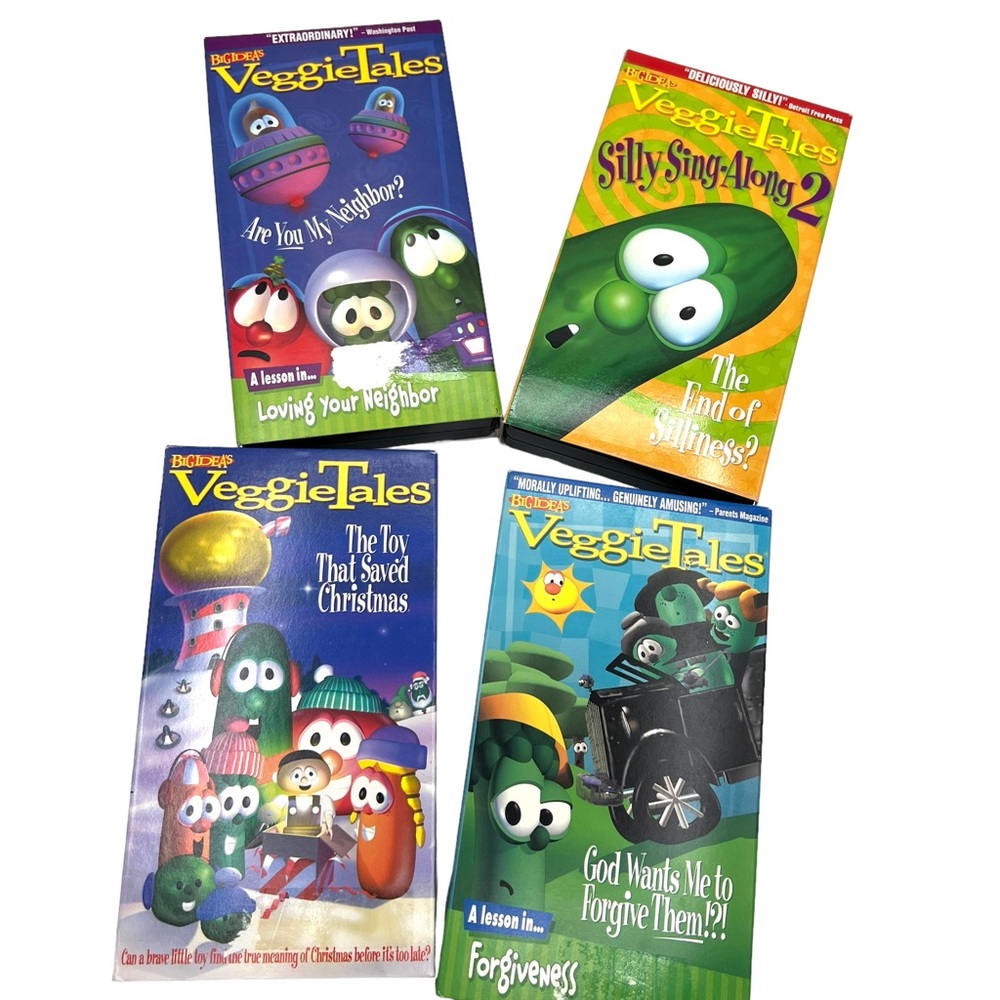 Veggie Tales VHS Lot of 4 Tapes Silly Songs, Neighbors, Toy That Saved Christmas